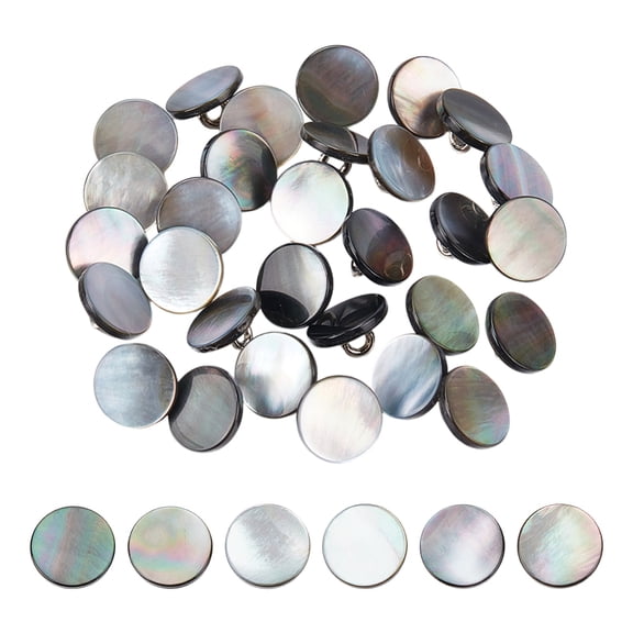 30pcs Round Shell Shank Buttons with Plastic Beads Garment Decoration 11~11.5x6mm Hole: 2.5mm Shell