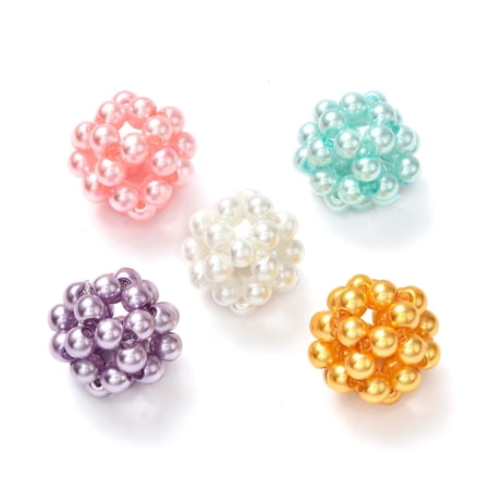30pcs Round Woven Beads with Baking Painted Pearlized Glass Pearl Round Beads Mixed Color 17mm Hole: 4mmDIY