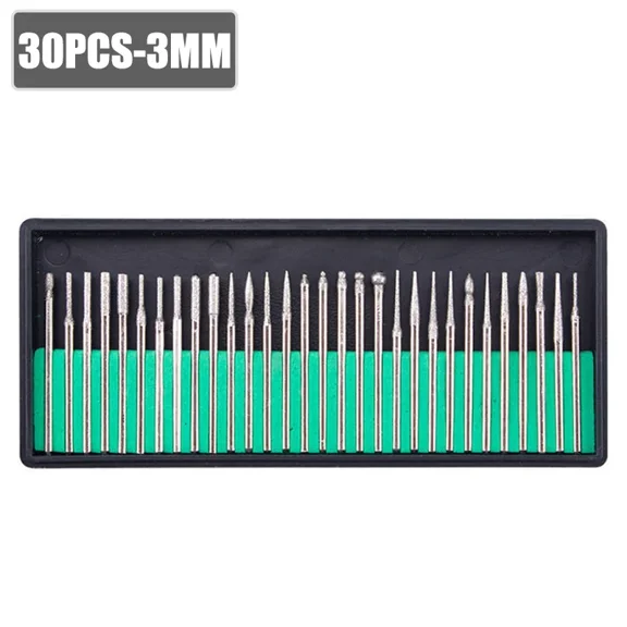 30pcs Shank Diamond Burs Set With Box For Dremel Electric Grinder Power Accessories Abrasive Drill Bit Rotary Tool Set 2.35/3mm