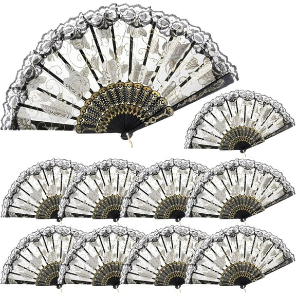 30pcs Silk Folding Hand Fans,Silk Fans,Yellow Rose Fans,Perfect for Weddings, Parties, and Dancing,Yellow-Black-30 PACK