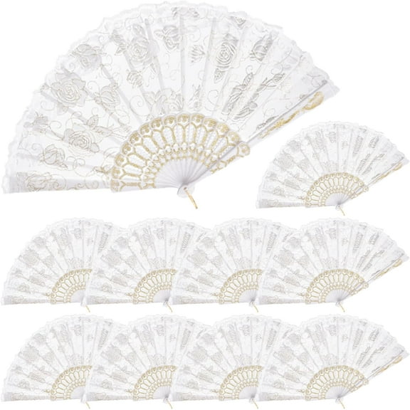 30pcs Silk Folding Hand Fans,Silk Fans,Yellow Rose Fans,Perfect for Weddings, Parties, and Dancing,Yellow-White-10 PACK