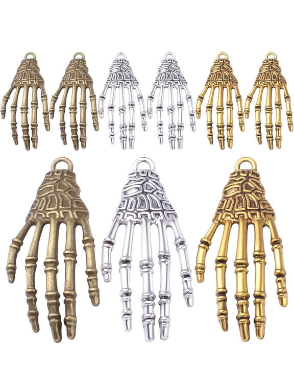 30pcs Skeleton Skull Hand Charms Tibetan Alloy Hand Claw Pendants Punk Horror Bone Claw DIY Accessories for Necklace Bracelet Jewelry Making Halloween Party Decoration, 3 Colors