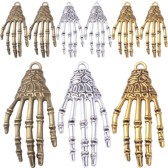 30pcs Skeleton Skull Hand Charms Tibetan Alloy Hand Claw Pendants Punk Horror Bone Claw DIY Accessories for Necklace Bracelet Jewelry Making Halloween Party Decoration, 3 Colors