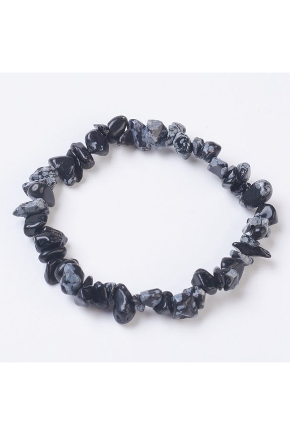 30pcs Snowflake Obsidian Stretch Bracelets Nuggets 2-1/8 inch(5.5cm)