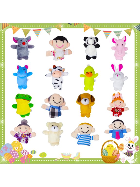 30pcs Soft toy Animal Finger Puppets Set in Filled Easter Eggs Kids Easter Egg Hunt Toys, Basket Stuffers, Goodie Bag Fillers, Party Gifts, Mini Keychains