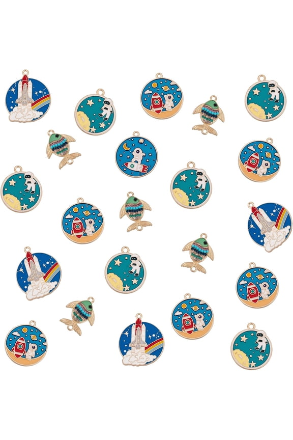 30pcs Space Enamel Pendants 5 Style Astronaut Rocket Charms Alloy Space Decorative Pendants for Astronomy Enthusiast DIY Necklace Bracelet Jewelry Making 1box