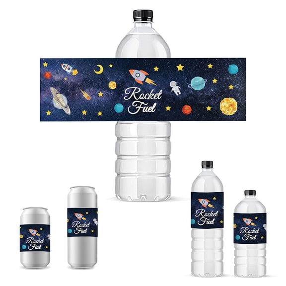 30pcs Space Water Bottle Sticker Labels Rocket Bottle Wraps Waterproof Bottle Labels Personalized Party Favor Decorations for Wedding Birthday