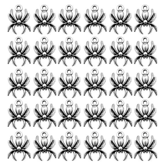 30Pieces Halloween Spiders Pendants Spiders Jewelry Components For Crafting Unique Jewelry With Antique Silver Finish
