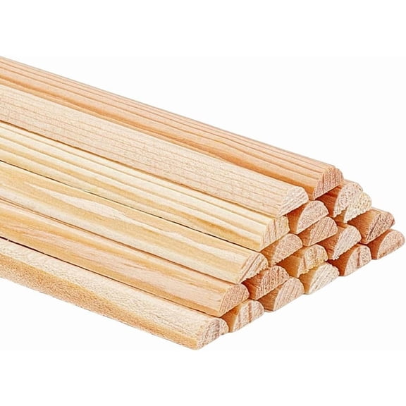 30pcs Split Wood Dowel Rods 7.87x0.24 Inch Unfinished Half Round Dowel Rod Wood Sticks