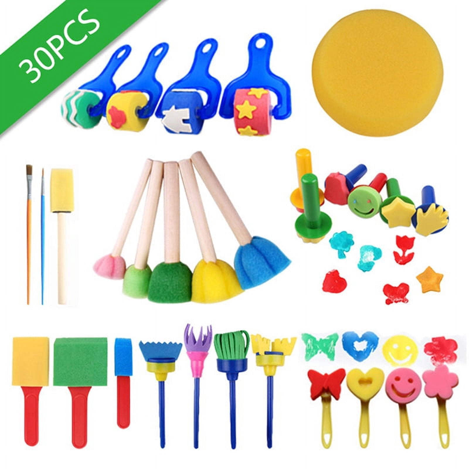 30pcs Sponge Painting Brushes Kit Mini Painting Kit Kid Drawing Brush Paint WA