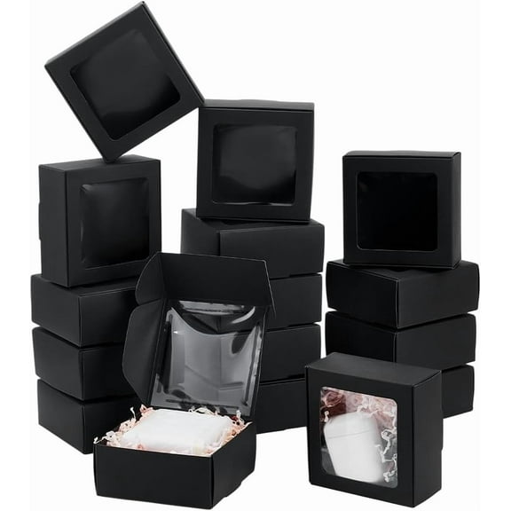 30pcs Square Black Paper Boxes Gift Boxes with Clear PVC Window