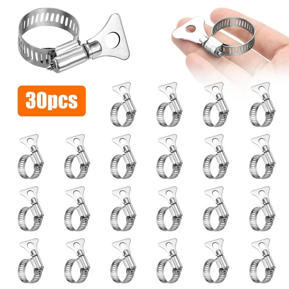 30pcs Stainless Steel Hose Clamp Assortment Kit, TSV 16-25mm Adjustable Worm Gear Clamps for Plumbing Repair