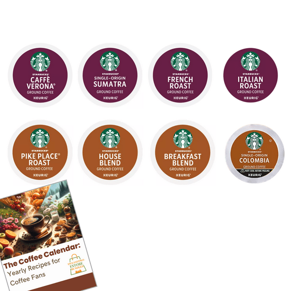 30pcs-Starbucks Coffee Pods Variety Pack: Dark Roast, Medium Roast, Including Café Verona, Sumatra, French, Italian Roast, Pike Place, House Blend, Breakfast Blend, Colombia Arabica With Recipe eBook