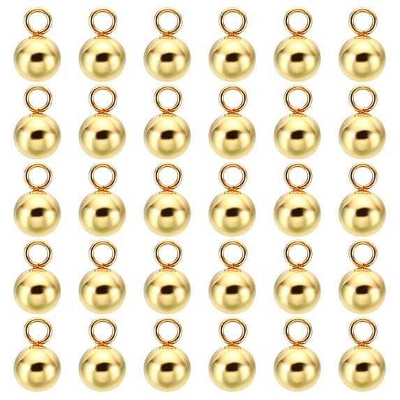 30pcs Steel Bead Charm, 5mm Stainless Steel Ball Pendants Charm Metal Round Beads for Jewelry Making, Gold Tone