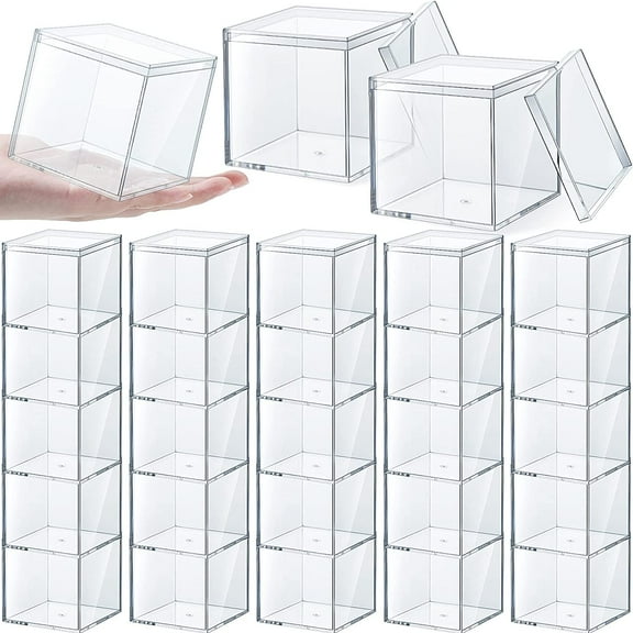 30pcs Sturdy Acrylic Storage Boxes, Clear Plastic Square Cube Containers with Lid, 3.3 x 3.3 x 3.3 Inch, for Candy, Jewelry, Organizer, Storage Boxes