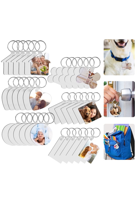 30pcs Sublimation Keychains Blank Bulk, DISEN DIY MDF Double-Sided Printed Heat Transfer Keychain with Keyrings, 6 Shapes