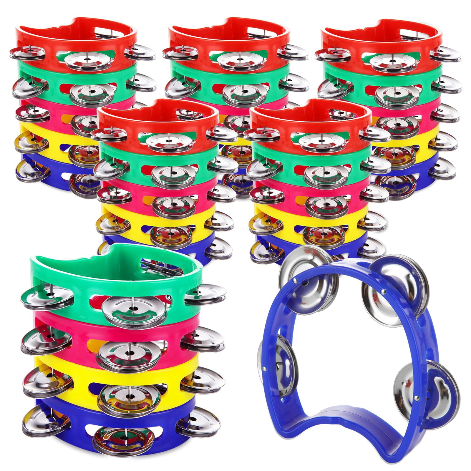 30pcs Tambourines For Adults  Colored Plastic Tamborines With 4 Bells Musical Instrument Handheld Percussion Drum Tambourine Church Birthday Christmas Party Ktv
