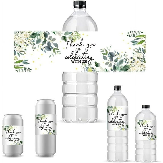 30pcs Thank You Water Bottle Stickers Flower Leaves Bottle Labels Decorative Bottle Wrappers Waterproof Bottle Wraps for Wedding Bridal Showers Birthday Party Favors Celebration