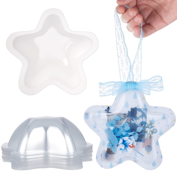 30pcs Transparent PVC Display Dome Plant Terrarium Decor Half Round for DIY Display Case Wish Bottle Star 135x30mm 30pcs/set