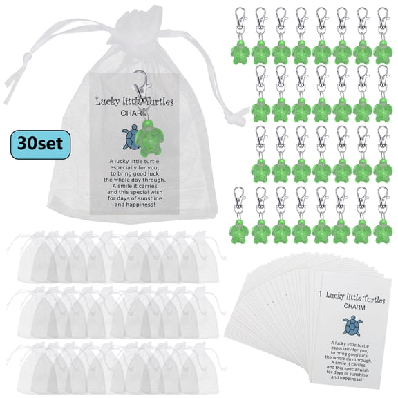 30pcs Travel Turtle Keychains, EEEkit Mini Sea Turtle Keychain with Organza Gift Bag, Lucky Charm Souvenir Key Ring