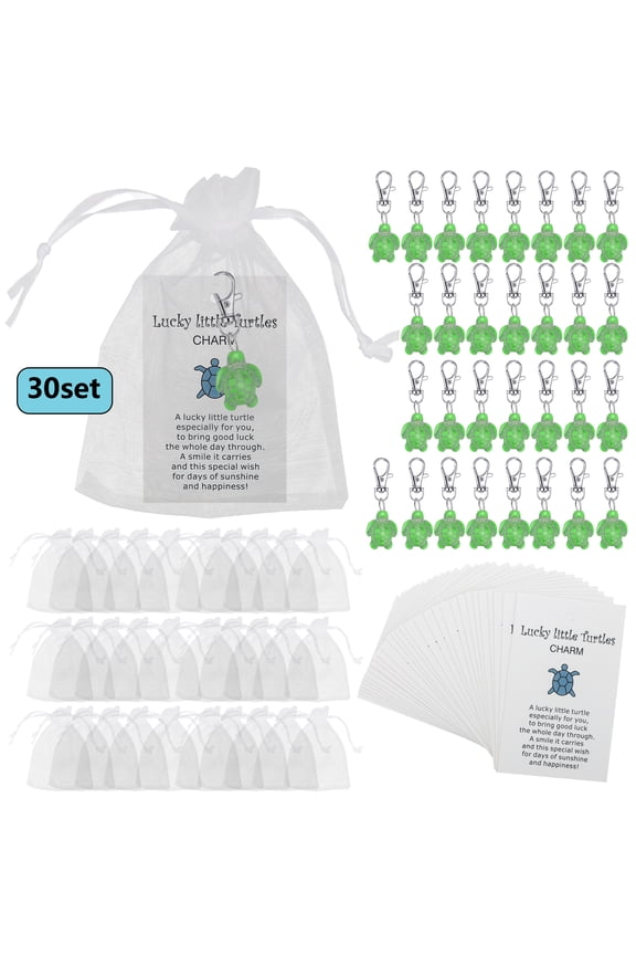 30pcs Travel Turtle Keychains, EEEkit Mini Sea Turtle Keychain with Organza Gift Bag, Lucky Charm Souvenir Key Ring
