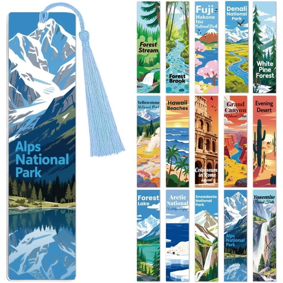 30pcs UV DTF Bookmarks Wraps Transfer Stickers Flat Illustration Landscape for Women Men Reading Waterproof Bookmarkers Decal(No Blank Bookmarks) for Acrylic Plastic Metal Blank Bookmark