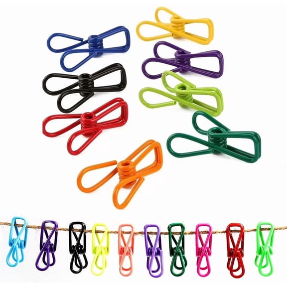 Triani 30pcs Utility Clips, Multipurpose Clothesline Clips Bag Clips Steel Wire Clips Clothes Pegs Pins for Drying Home Laundry Office Cord Clothespins Fastener Socks Scarfs Assorted Colors