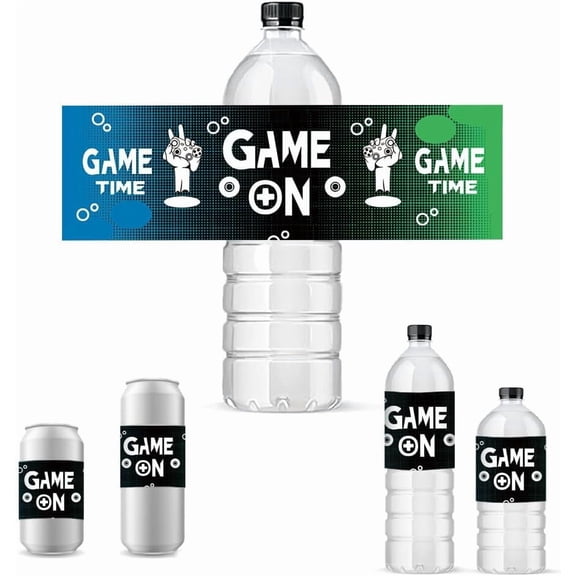 30pcs Video Game Water Bottle Labels Decorative Bottle Wrappers & Waterproof Stickers for Birthday Party Themed Event Mixed Color