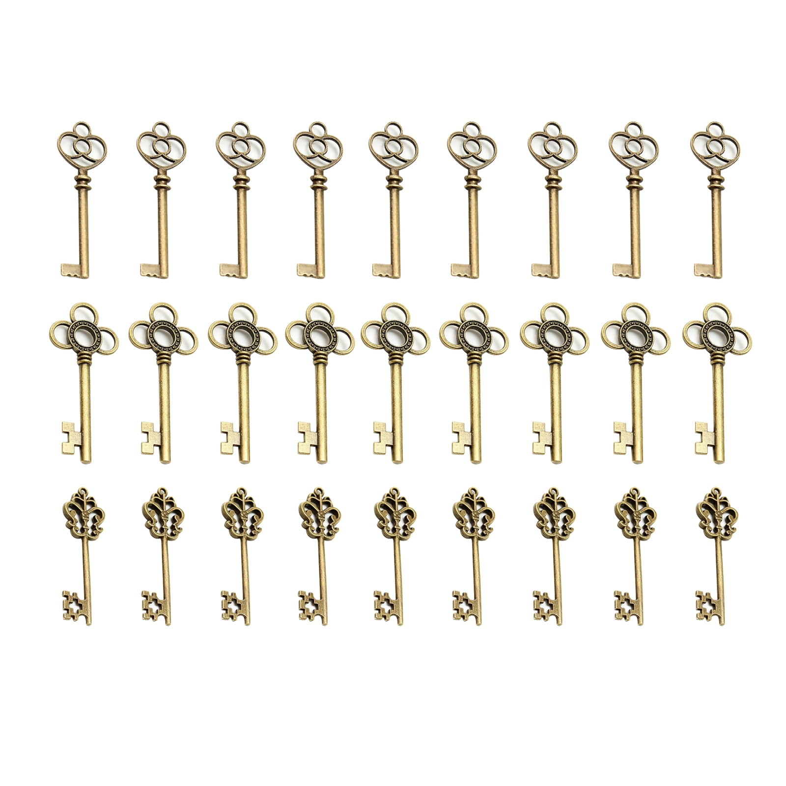 30pcs Vintage Bronze Skeleton Key Set Charms, Mixed Antique Style Key Set Charms for Pendant DIY Jewelry Making