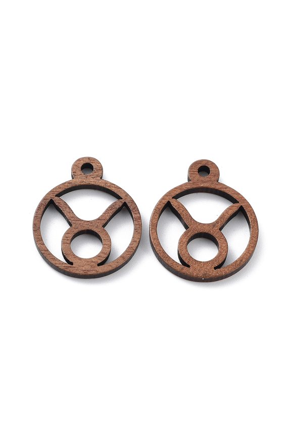 30pcs Walnut Wood Laser Cut Pendants Hollow Constellation Charms Undyed Taurus 24x20x2.5mm Hole: 2.4mm