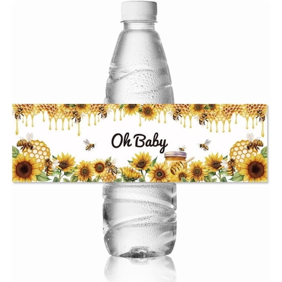 30pcs Water Bottle Labels Bees and Sunflowers Waterproof Sticker 8.51" x 2.51" Rectangle Water Bottle Wraps Sticker Paper