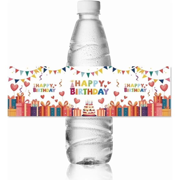 30pcs Water Bottle Labels Happy Birthday with Heart Balloon Waterproof Sticker 8.51 x 2.51 Rectangle Water Bottle Wraps Sticker for Birthday Anniversary Party Event