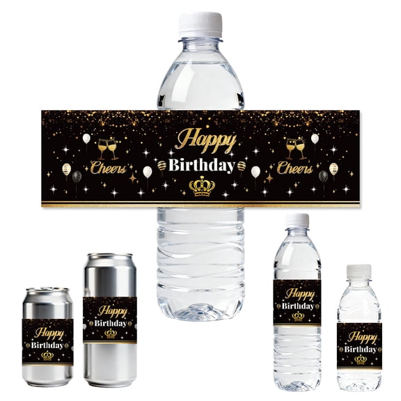 30pcs Water Bottle Labels Happy Birthday with Waterproof Sticker 8.51" x 2.51" Rectangle Water Bottle Wraps Sticker for Birthday