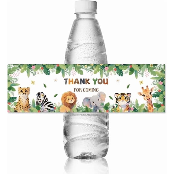 30pcs Water Bottle Labels Jungle Animal Waterproof Sticker 8.51" x 2.51" Rectangle Water Bottle Wraps Sticker