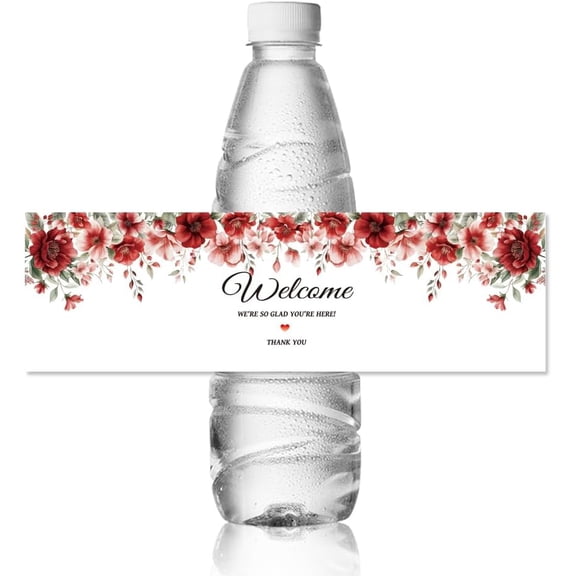30pcs Water Bottle Labels Papaver Rhoeas and Love Waterproof Sticker 8.51" x 2.51" Rectangle Water Bottle Wraps Sticker for Wedding Birthday Anniversary Party Event Colorful