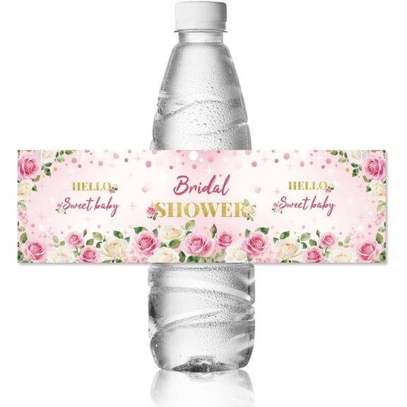 30pcs Water Bottle Labels Pink and White Roses Waterproof Sticker 8.51" x 2.51" Rectangle Water Bottle Wraps Sticker