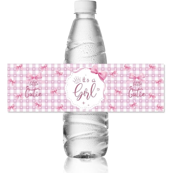 30pcs Water Bottle Labels Plaid Pink and Love Hearts Waterproof Sticker 8.51" x 2.51" Rectangle Water Bottle Wraps Sticker for Wedding Birthday Anniversary Party Event