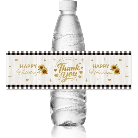 30pcs Water Bottle Labels Plaid Sunflowers and Love Hearts Waterproof Sticker 8.51" x 2.51" Rectangle Water Bottle Wraps Sticker