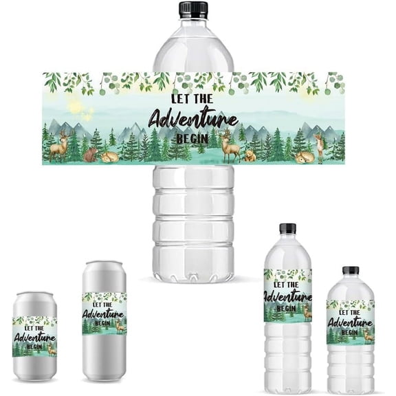 30pcs Water Bottle Labels Waterproof Labels 21.6x6.4cm/ 8.5x2.5'' Rectangle Bottle Label Adventure Begin Bottle Wraps Adhesive Stickers for DIY Making