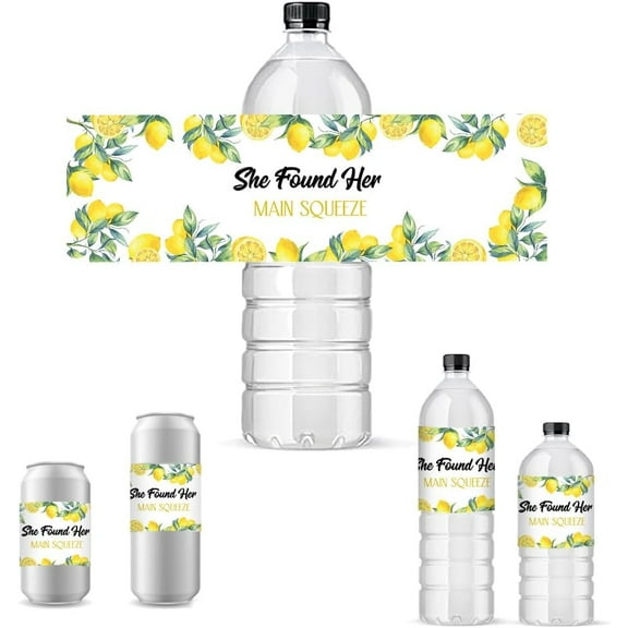 30pcs Water Bottle Sticker Set - She Found Her Main Squeeze Labels - Lemon Bottle Wraps - Waterproof - Personalized Party Favor Decorations for Wedding Birthday Anniversary