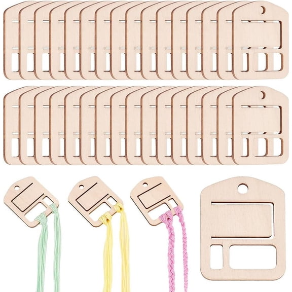 30pcs Wood Floss Organizer Embroidery Thread Organizers Rectangle Floss Bobbins Holder Stitch Thread Bobbins for Craft Sewing Thread Storage Stitch Supplies 1.96x1.57 inchBeige