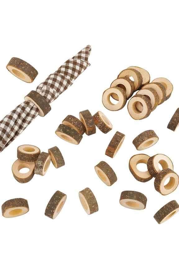 30pcs Wood Napkin Rings Farmhouse Napkin Rings Napkin Holder Fall Rustic Napkin Rings for Holiday Party Thanksgiving Christmas Wedding Dinnerware Table Decoration Diameter 55mm DIY BurlyWood
