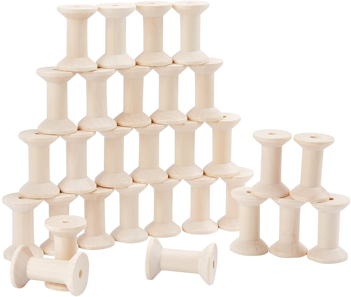 30pcs Wood Spools 1.85 Inch Unfinished Empty Spools Weaving Bobbins ...