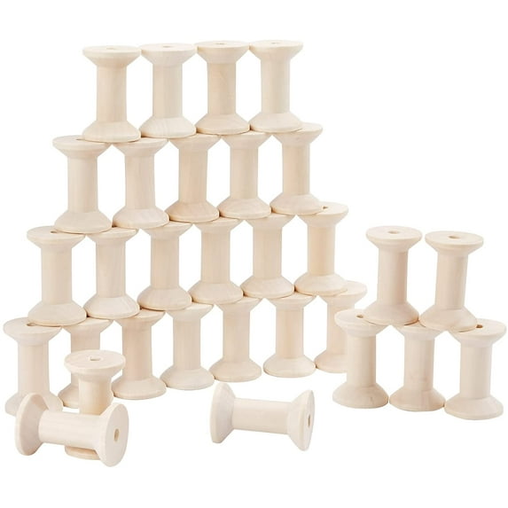 30pcs Wood Spools 1.85 Inch Unfinished Empty Spools Weaving Bobbins Empty Thread Spool Wooden Craft Spools