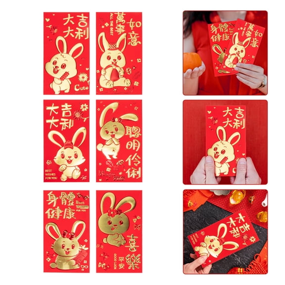 30pcs Zodiac Rabbit Year Red Envelopes 2023 Chinese Spring Festival Cash Packets