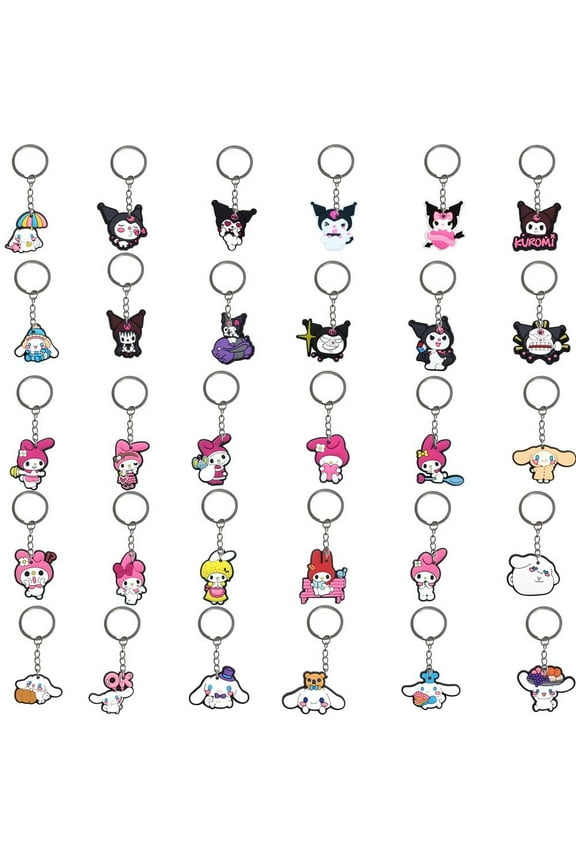 30pcs sanrio Cartoon Keychain for Kids Party Favors, Mini Cute Keyring for Classroom Prizes, Birthday Christmas Party Favors Gift, Goodie Bag Stuffers Supplies