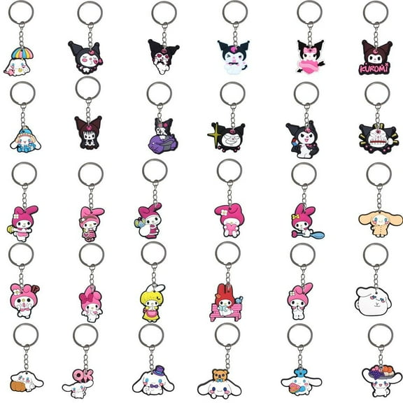 30pcs sanrio Cartoon Keychain for Kids Party Favors, Mini Cute Keyring for Classroom Prizes, Birthday Christmas Party Favors Gift, Goodie Bag Stuffers Supplies