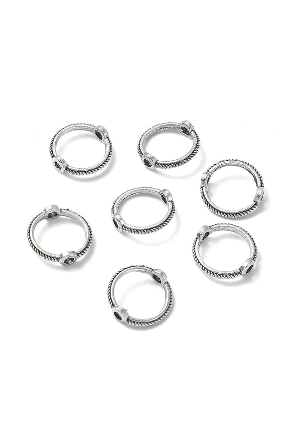 30pcs style Zinc Alloy Bead Frames Round Ring Antique Silver 9mm Hole: 1mm