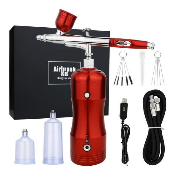30psi Airbrush Kit With Auto Stop Compressor Handheld Cordless Air Brush Gun Set Wireless Gravity Feed Dual Action Rechargeable ,Effortless cleaning