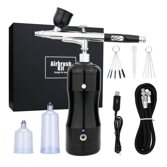 30psi Airbrush Kit With Auto Stop Compressor Handheld Cordless Air Brush Gun Set Wireless Gravity Feed Dual Action Rechargeable